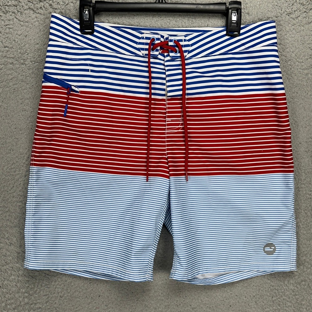 Vineyard Vines‎ Mens Swim Trunks 32 Blue Red Colorblock Drawstring Board Shorts
